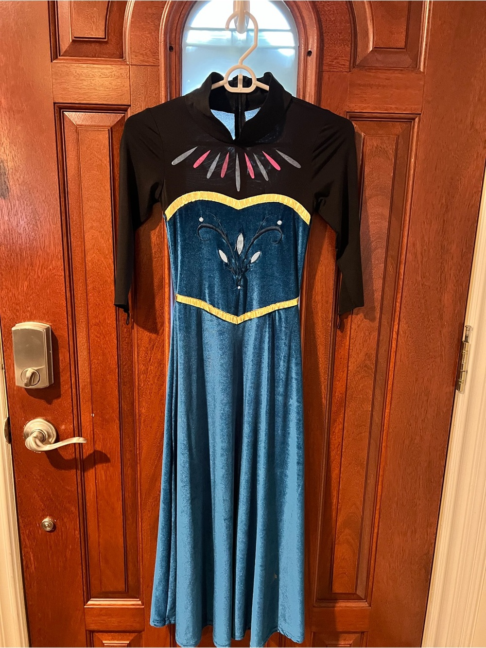 Disney Girls Blue and Black Velvet Princess Dress with Gold Trim,